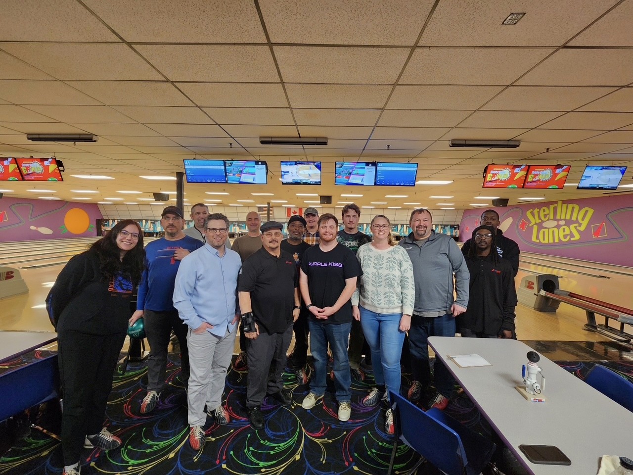 Group picture at a bowling alley