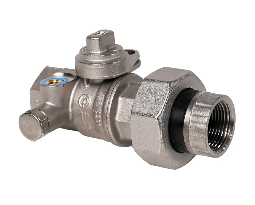 125-lwibp-tea - A metallic valve fitting, featuring a hexagonal nut and threaded connection, used for plumbing. Its smooth, shiny surface suggests durability.
