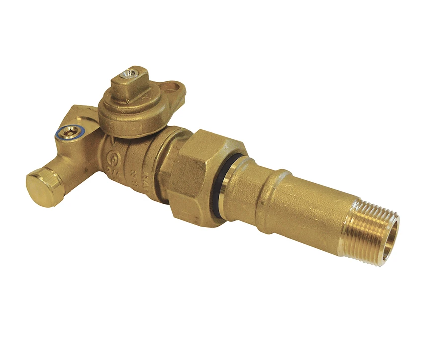 175-lwibp-ext - A brass gas valve with a threaded connector and side lever handle, designed for precise flow control. The valve appears durable and industrial.