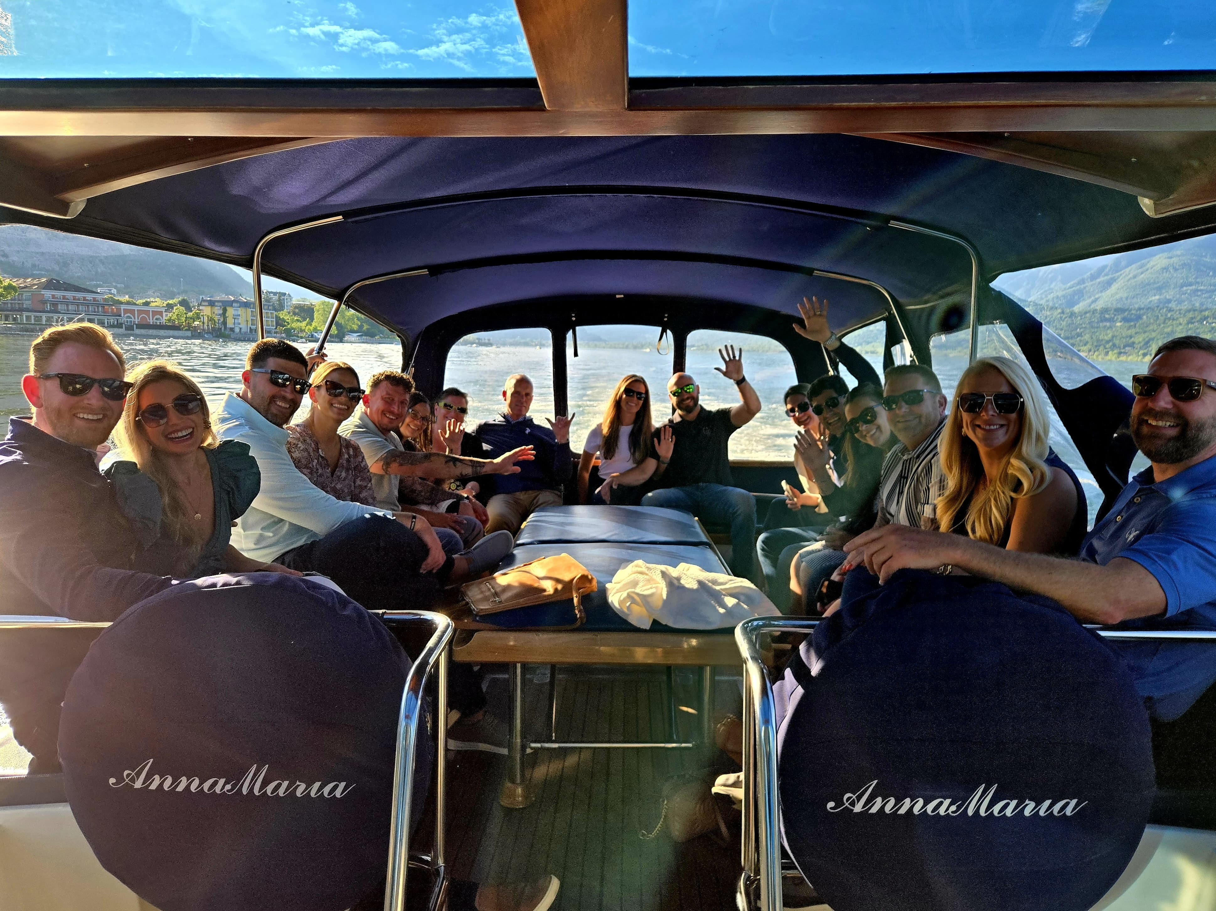 group of people on a boat in Italy